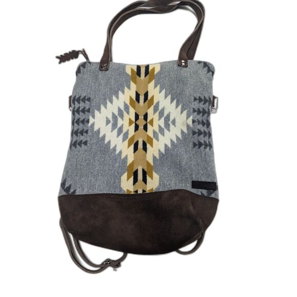 Mercy Grey Handmade Crossbody Bag Southwestern Pendleton Wool Oregon Leather - Picture 1 of 16